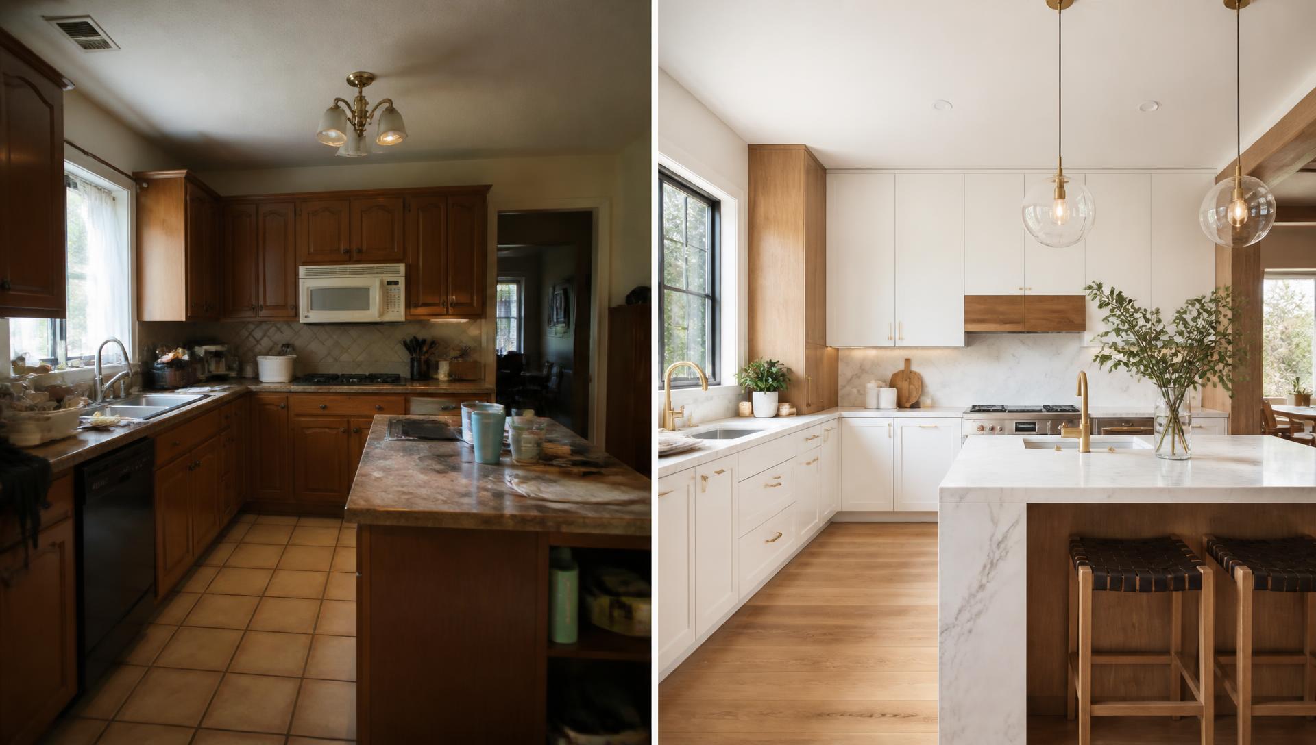 Before and after of a room redesigned by thOmsdesign